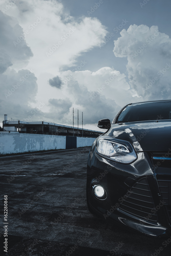 black car and blue sky