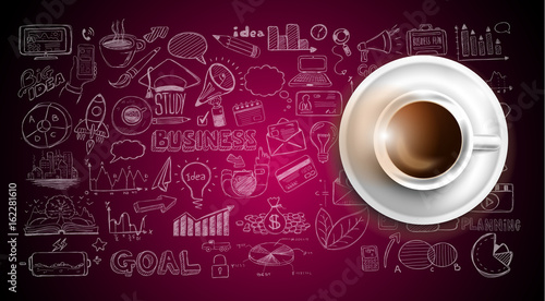 Infograph background template with a fresh coffee on table with infographic design