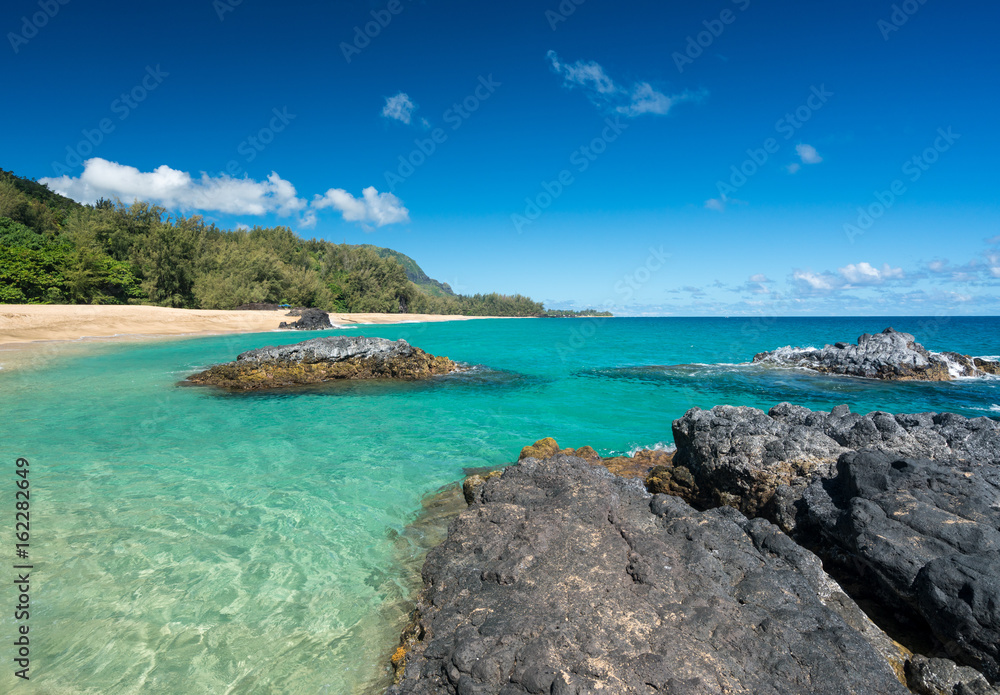 Lumahai Beach Kauai  with rocks