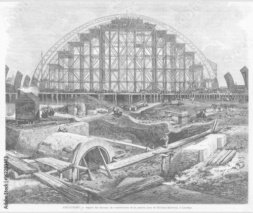 Construction of St. Pancras Station. Date: 1868 photo