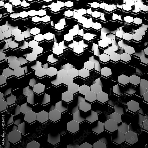 design element. 3D illustration. rendering. abstract hexagon black and white background