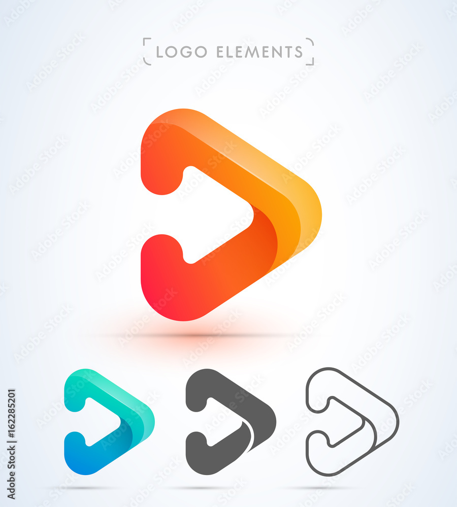 Play and arrow sign logo elements. Origami paper style, material design. Play and arrow sign logo elements. Origami paper style, material design.