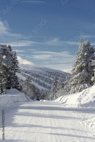 Forest road in Winter in Sälen - Sweden.