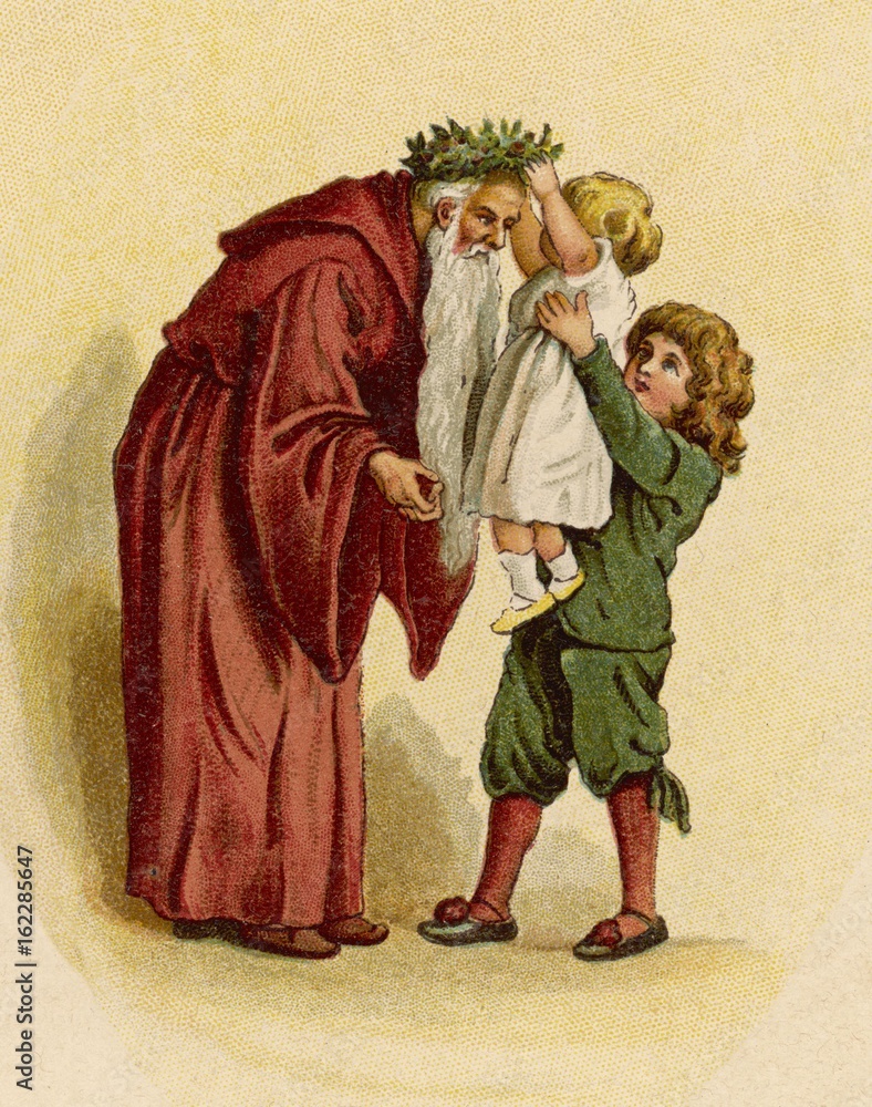 Fototapeta premium Father Christmas with children. Date: circa 1897