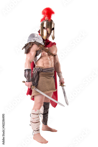 gladiator posing isolated in white