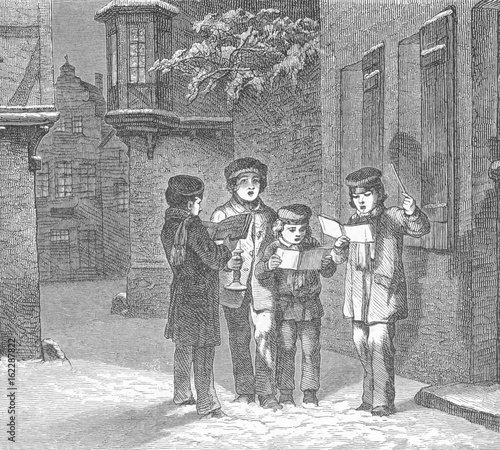 Four Boys Singing Christmas Carols in the Street    . Date: 1878