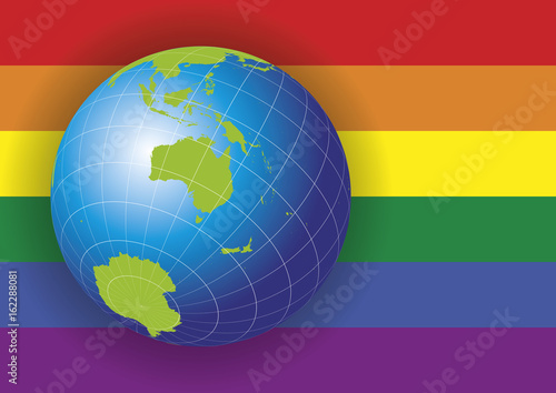 Australia map over a gay flag background