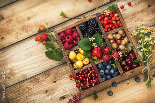 Assorted berries in box.