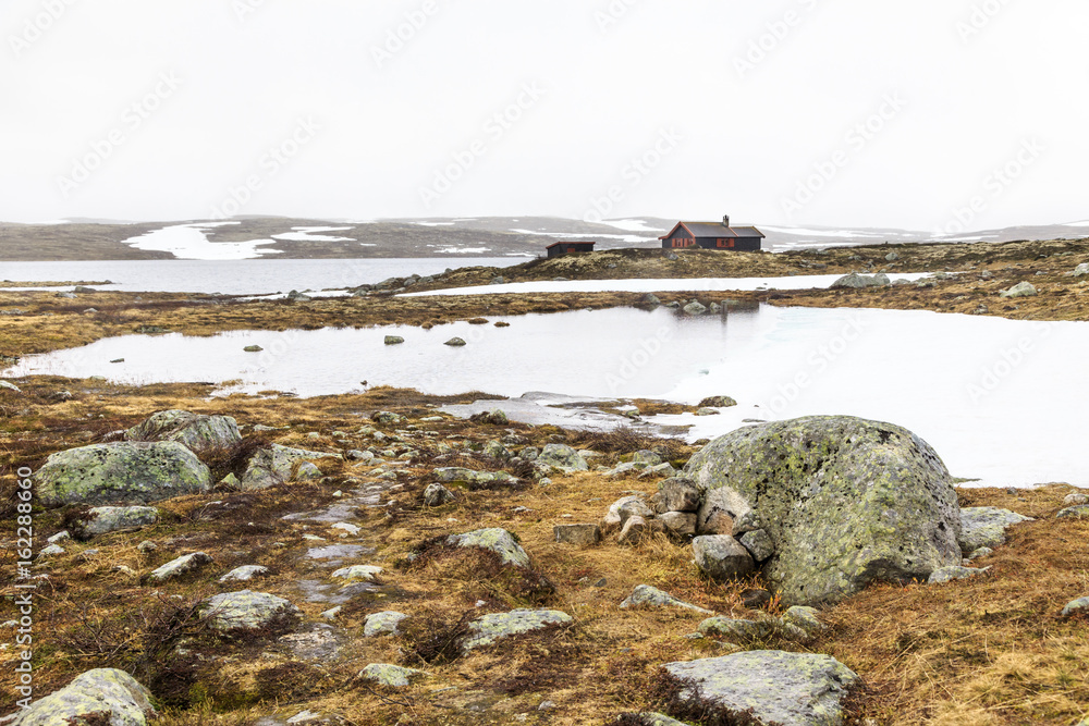 Landscape of Hardangervidda National Park in Norway. Its name is put together by name of district Hardanger and finite form of vidde, 'wide plain, largest mountain peneplain in Europe