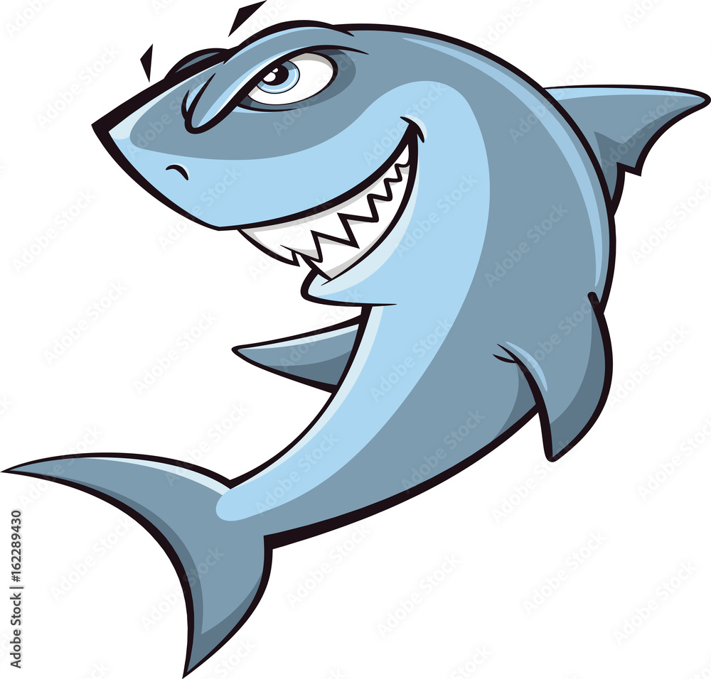Obraz premium Angry shark cartoon illustration on white background