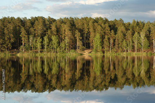 Beautiful landscape with lake and forest in Vladimir region, Russia