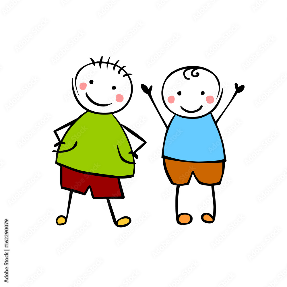  Two boys. Friends in children's style