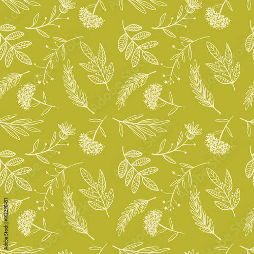herbal sketch, detox. Seamless pattern golden design