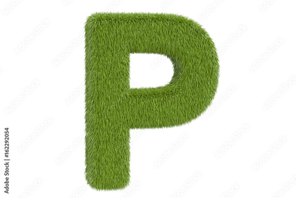 Green grassy letter P, 3D rendering Green grassy letter P, 3D rendering