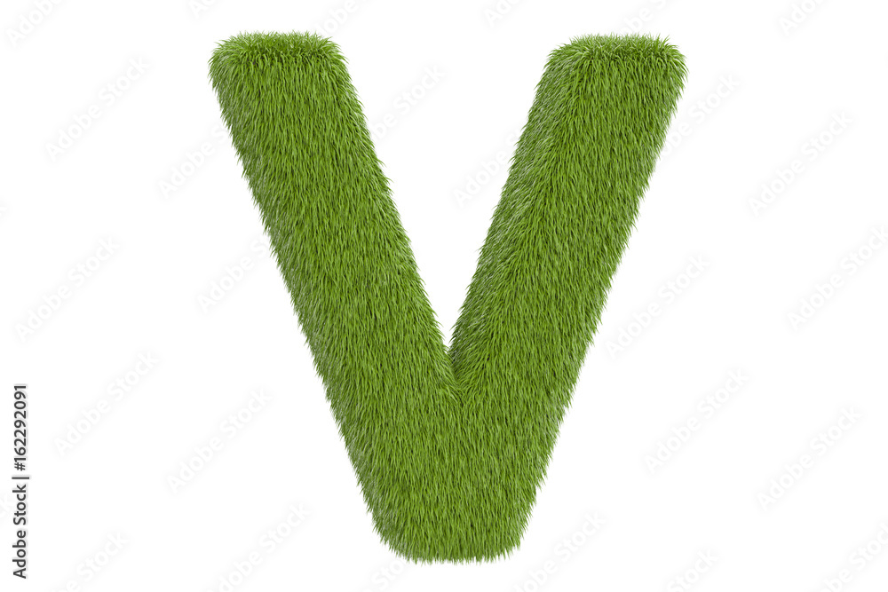 Green grassy letter V, 3D rendering Green grassy letter V, 3D rendering