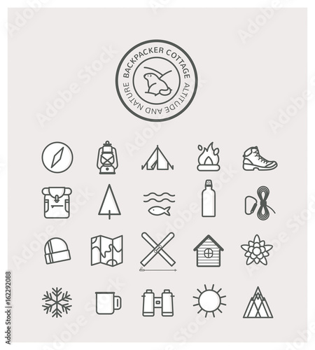 refuge, montagne, logo, identité, randonnée, trekking, marmotte, backpacker cottage