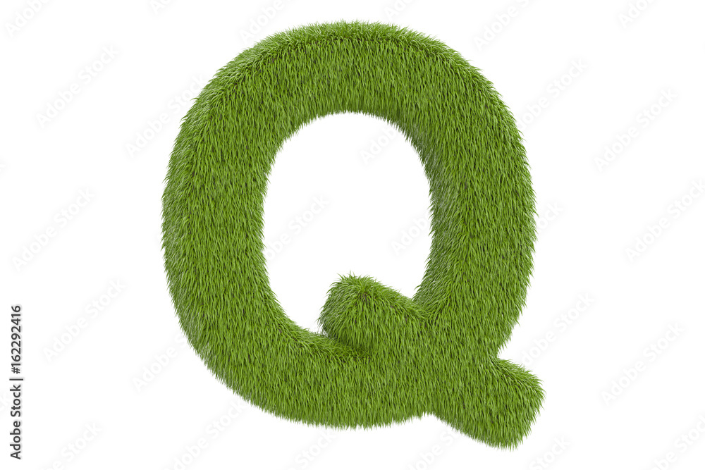 Green letter Q from grass closeup, 3D rendering Green letter Q from grass closeup, 3D rendering