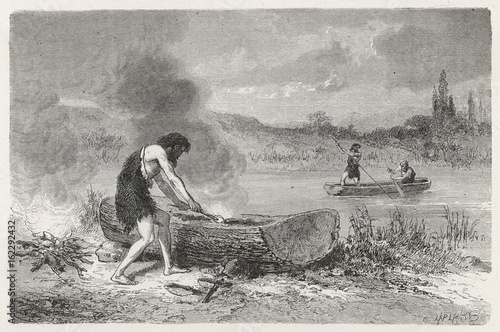 Stone Age Boatmaking. Date: circa 3000 BC
