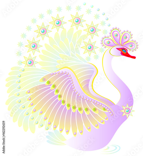 Illustration of fantastic swan from fairyland. Vector cartoon image.