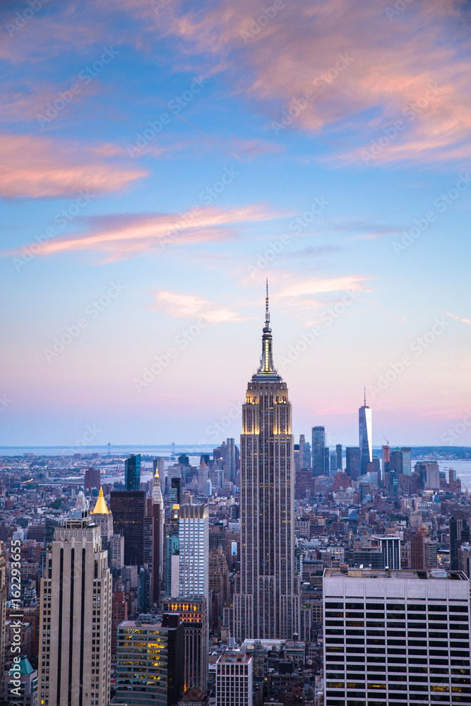 Sunset view  New York City from midtown Manhattan