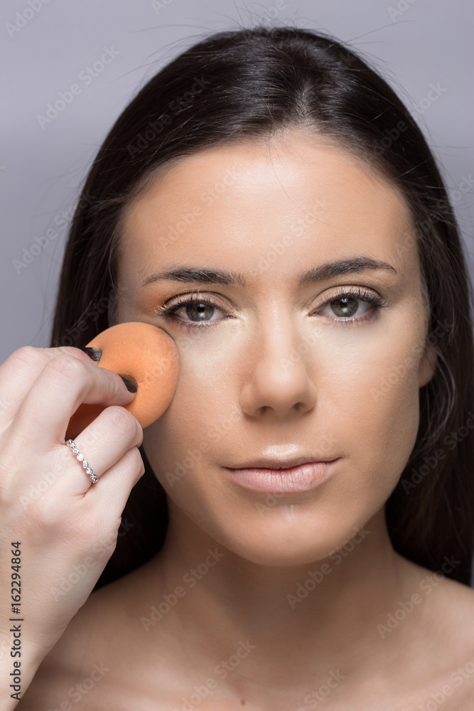 Highlighting and shading area showing to contour corrective face shape. facial contouring