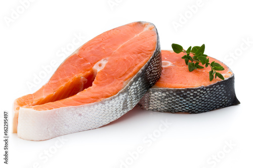 Fotografia salmon steak close-up isolated on white background
