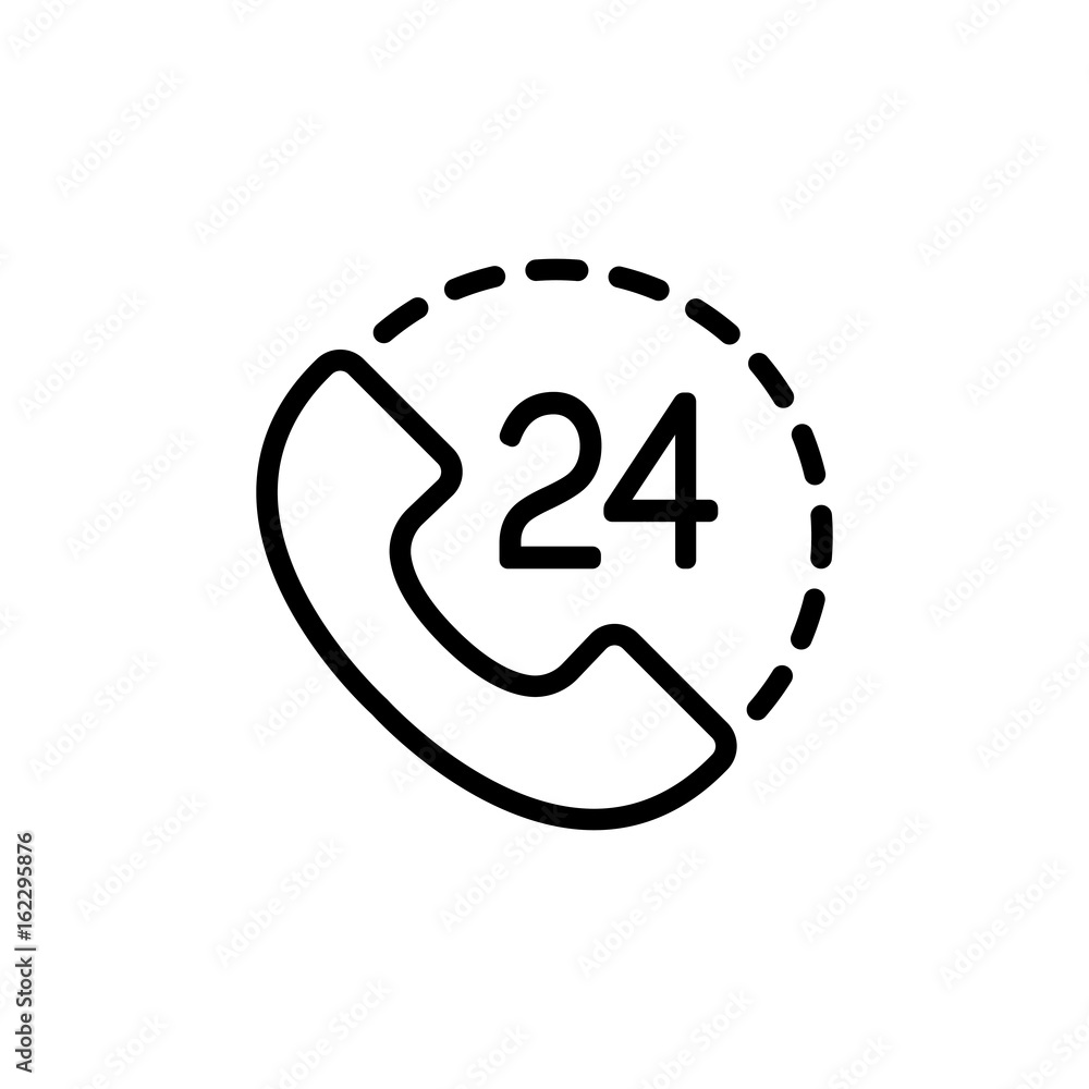 24 hour, around the clock call suppot icon on white background 24 hour, around the clock call suppot icon on white background