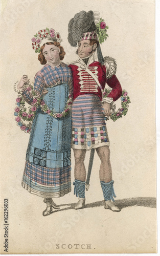 Scottish Wedding Costume. Date: circa 1820