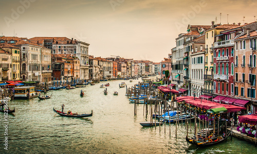 Canal Grande at sunset with retro vintage effect, Venice, Italy