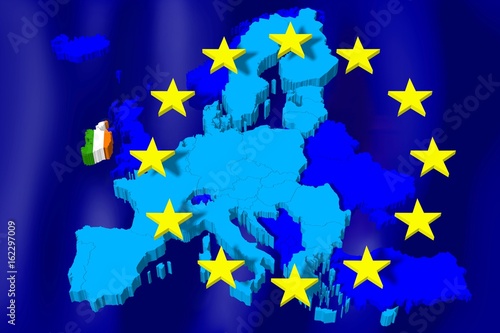 3D European Union map/ flag - Ireland