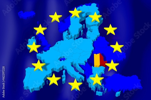 3D European Union map/ flag - Romania