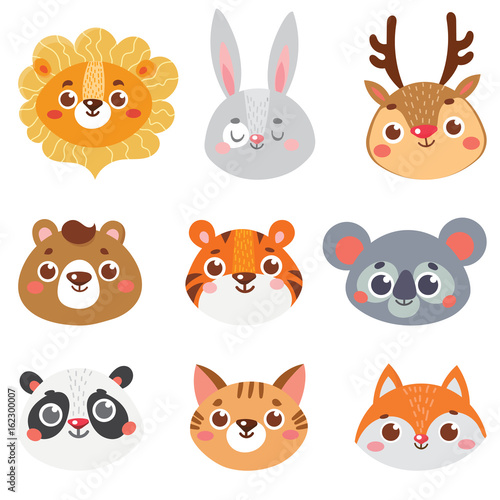 Collection of animal face. Vector illustration