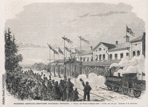 Photography First trains between Oslo and Stockholm. Date: 1871
