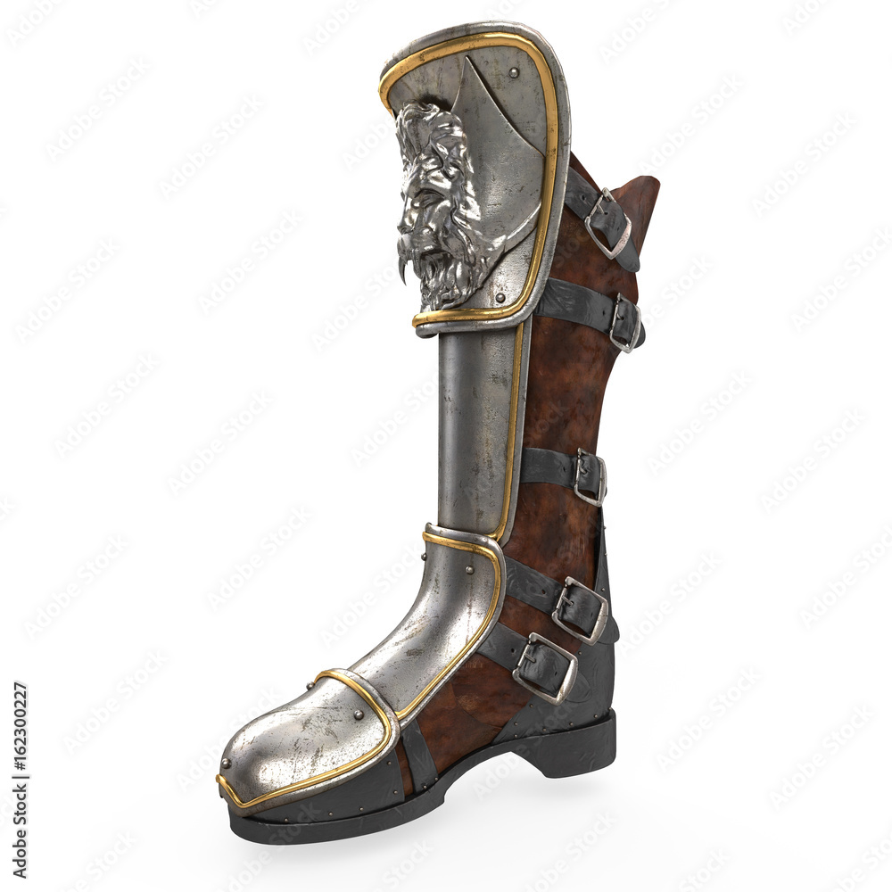 Iron fantasy high boots knight armor isolated on white background. 3d  illustration ilustración de Stock | Adobe Stock