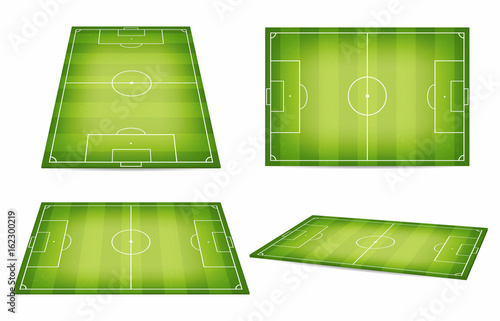Soccer field collection. Football fields. Top view and perspective view