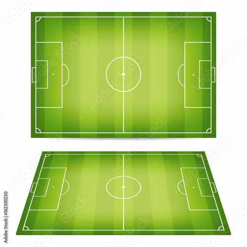 Soccer field collection. Football fields. Top view and perspective view