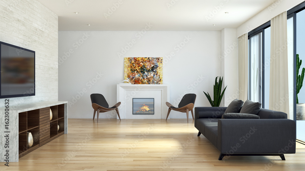 Fototapeta premium Modern bright living room lounge interior. 3D rendering