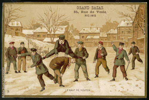 Leapfrog in Snow. Date: circa 1890