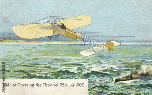 Fotografie Postcard of Bleriot XI Monoplane First Flight. Date: 1909