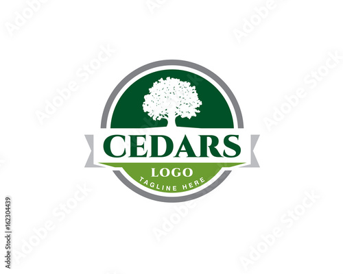 green emblem cedar logo with ribbon 