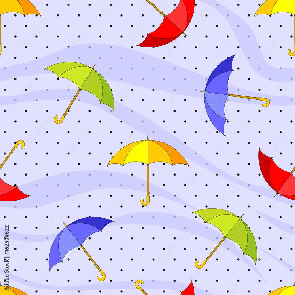 Seamless pattern with colorful umbrellas and raindrops Seamless pattern with colorful umbrellas and raindrops