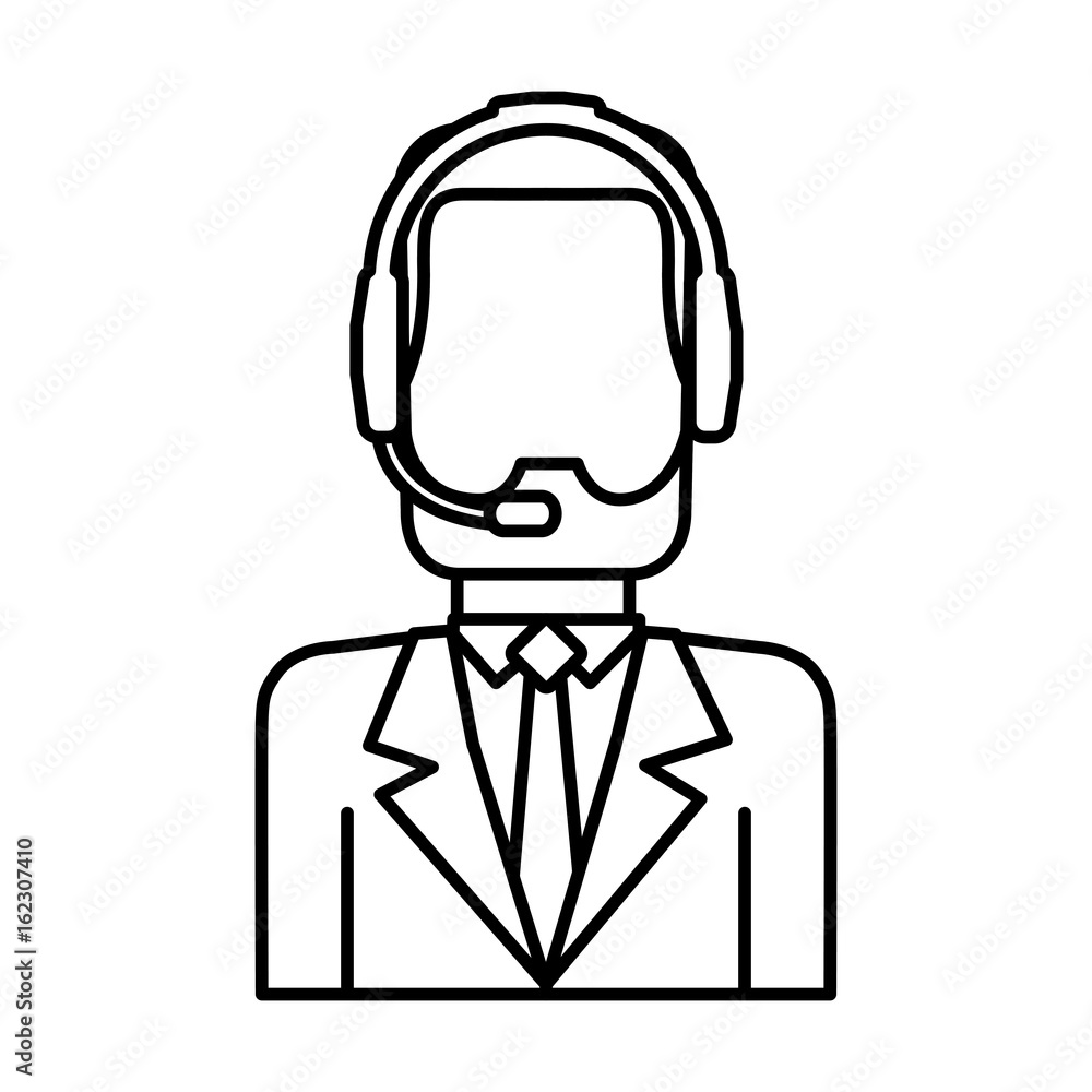 man with headset icon over white background customer service concept vector illustration