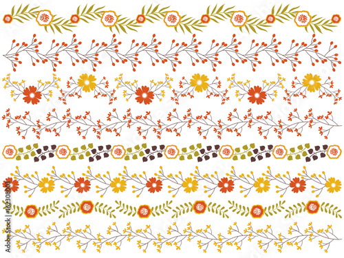 Vector Floral Border Set. Vector Floral Autumn Borders. 