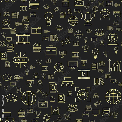 Outline online education seamless pattern staff training book store distant learning knowledge vector illustration