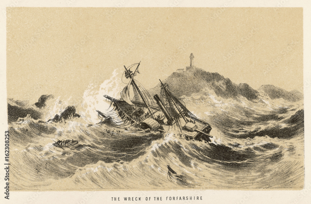 Naklejka premium Forfarshire Shipwreck. Date: 7 September 1838