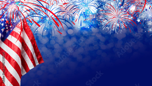 USA flag with fireworks background for 4 july independence day