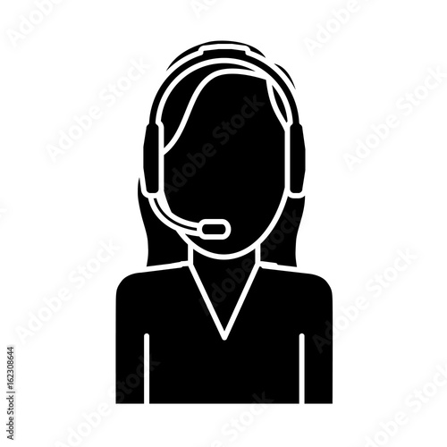 woman with headset icon over white background vector illustration