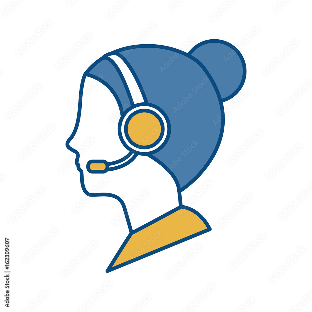 woman with headset icon over white background colorful design vector illustration