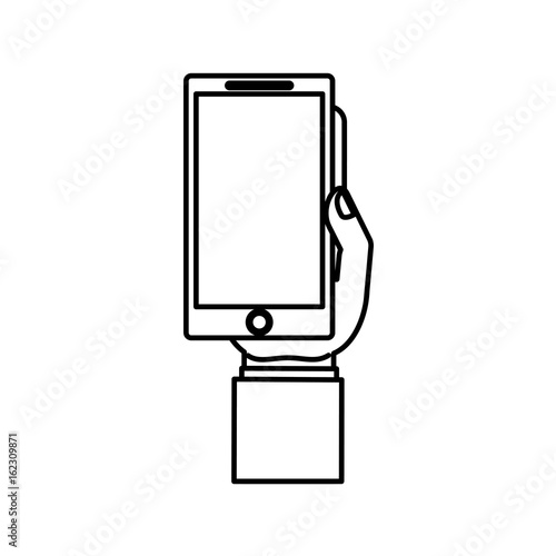 hand holding a smartphone icon over white background vector illustration