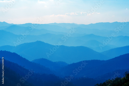 blue color of mountains at evening , Chiang mai , Thailand